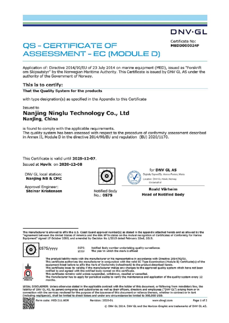 DNV Certificate: Rudder angle indication system AD80 passed DNV · GL ...